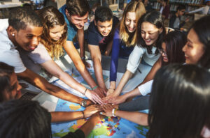 Students together as a team in class world youth skills day
